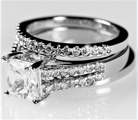 Hana 1.25ct Princess Three Band Engagement Wedding Set | 3.5ct