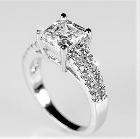 Hana 1.25ct Princess Three Band Engagement Wedding Set | 3.5ct