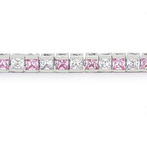 Hana Pink Clear Princess CZ Tennis Bracelet – 6.75in | 11ct