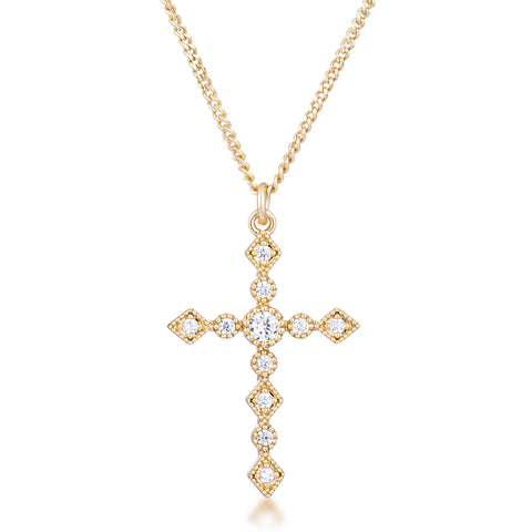 Ida Danity Art Deco CZ Gold Cross Pendant