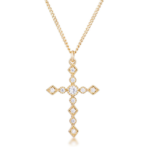 Ida Danity Art Deco CZ Rose Gold Cross Pendant