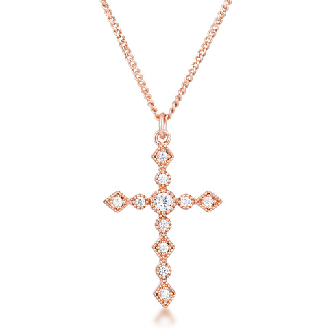 Jelana Delicate Vintage CZ Gold Cross Pendant