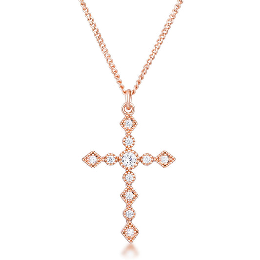 Jelana Vintage CZ Rose Gold Cross Pendant
