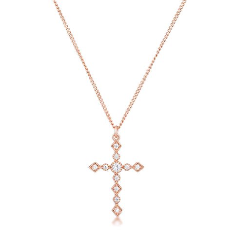 Ida Danity Art Deco CZ Rose Gold Cross Pendant