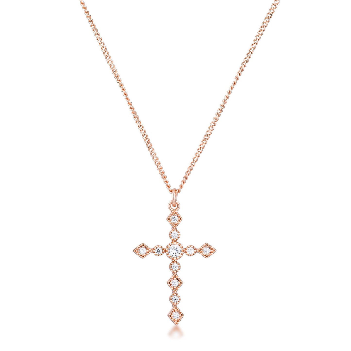 Jelana Vintage CZ Rose Gold Cross Pendant