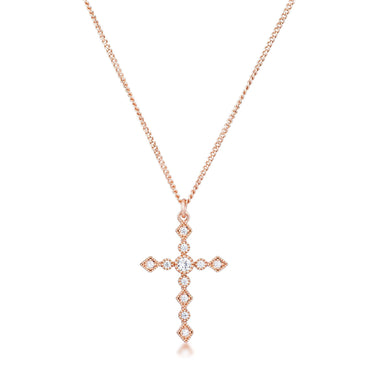 Jelana Vintage CZ Rose Gold Cross Pendant
