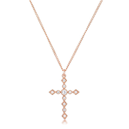 Jelana Vintage CZ Rose Gold Cross Pendant