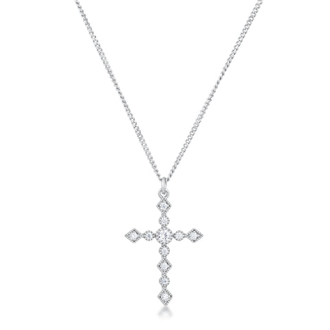 Jelana Delicate Vintage CZ Rose Gold Cross Pendant