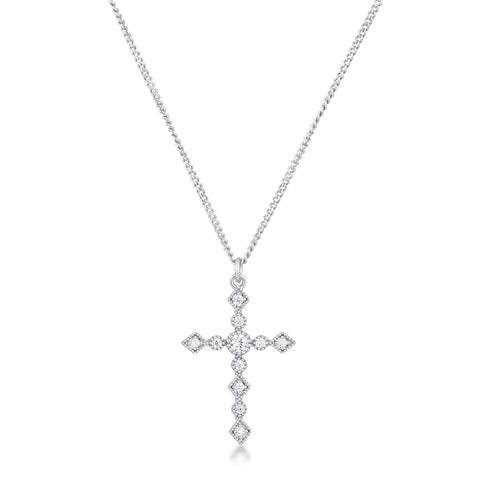 Ida Danity Art Deco CZ Silver Cross Pendant