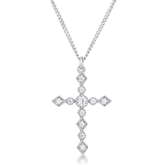 Jelana Vintage CZ Silver Cross Pendant
