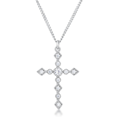 Jelana Delicate Vintage CZ Gold Cross Pendant