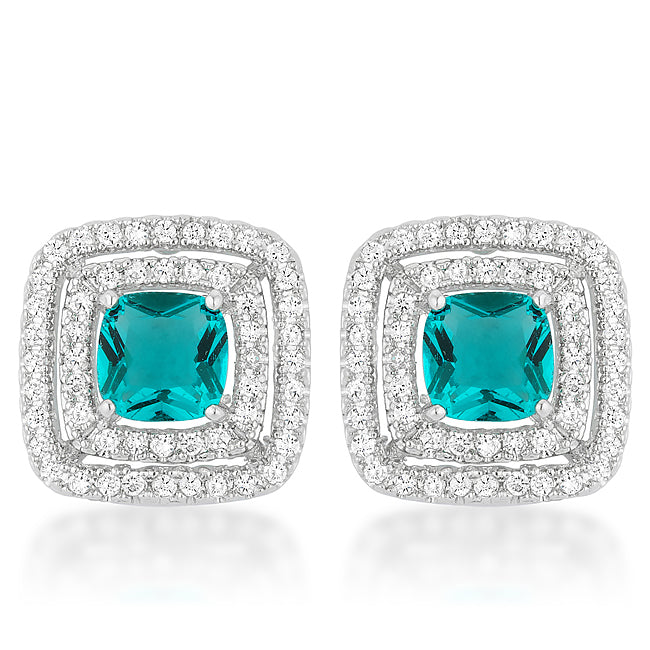Idella Aqua Cushion Double Halo Stud Earrings | 2.5ct