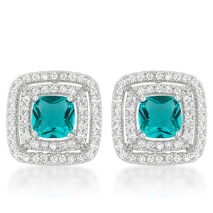 Idella Aqua Cushion Double Halo Stud Earrings | 2.5ct