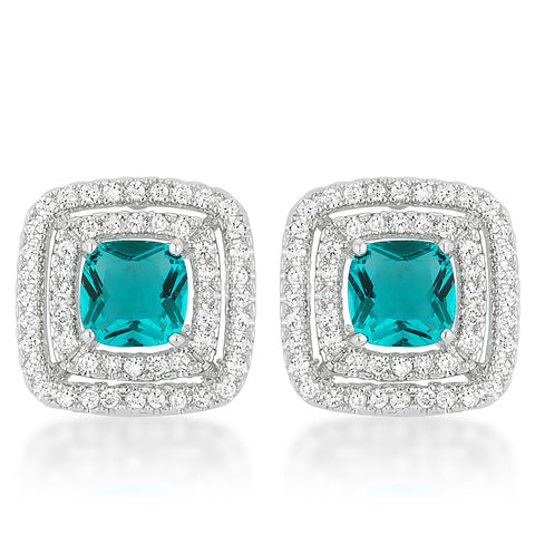 Idella Aqua Cushion Double Halo Stud Earrings | 2.5ct