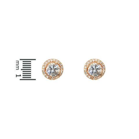 Isla Clear Round Halo CZ Rose Gold Stud Earrings - 10mm | 1.2ct