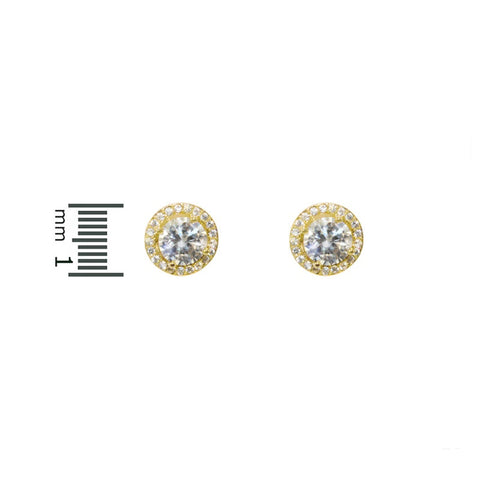 Isla Clear Round CZ Halo Gold Stud Earrings - 10mm | 1.2ct