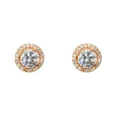 Isla Clear Round Halo CZ Rose Gold Stud Earrings - 10mm | 1.2ct