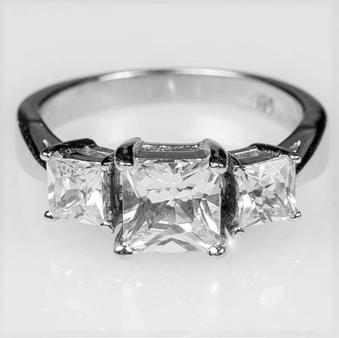 Isotta Three Stone Princess Cut Engagement Ring | 3ct | Cubic Zirconia | Sterling Silver