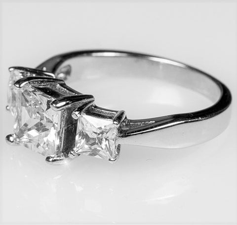 Isotta Three Stone Princess Cut Engagement Ring | 3ct | Cubic Zirconia | Sterling Silver