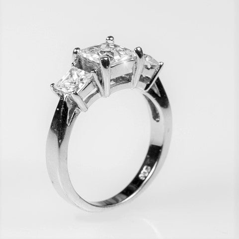 Isotta Three Stone Princess Cut Engagement Ring | 3ct | Cubic Zirconia | Sterling Silver