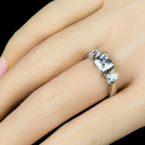 Isotta Three Stone Princess Cut Engagement Ring | 3ct | Cubic Zirconia | Sterling Silver