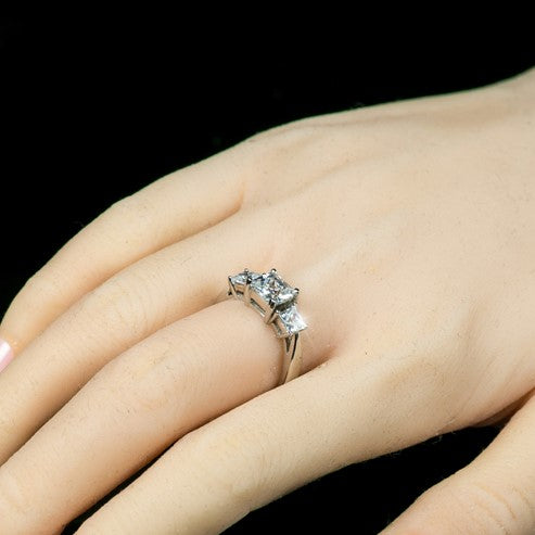 Isotta Three Stone Princess Cut Engagement Ring | 3ct | Cubic Zirconia | Sterling Silver