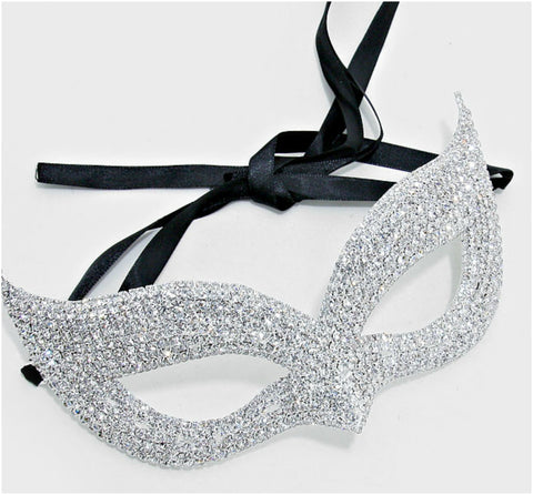 Ivanna Cluster Cat Eye Statement Masquerade Mask | Crystal | Silver