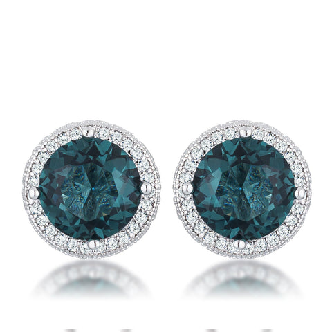 Jan Blue Green Round Halo Silver Earrings | 3ct