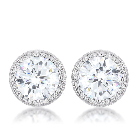 Jan Clear Round Halo Silver Earrings | 3ct