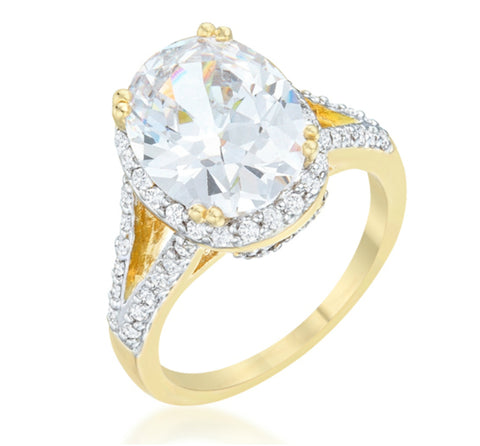 Jasmine Two-Tone Oval Solitaire Engagement Ring | 6ct  | Cubic Zirconia | 18k Gold