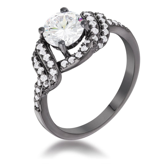 Jasna 6.5mm Round CZ Hematite Twist Ring | 1ct