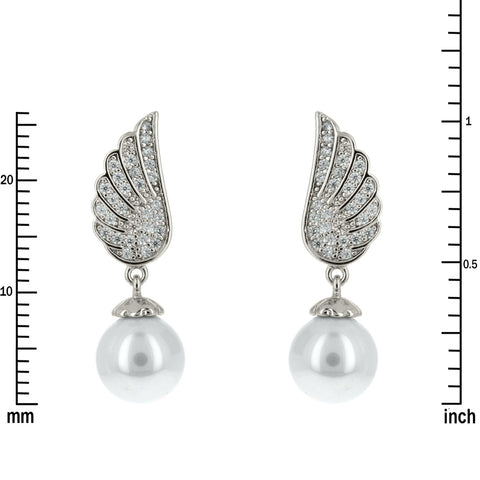 Jessa CZ Wings Pearl Drop Silver Earrings