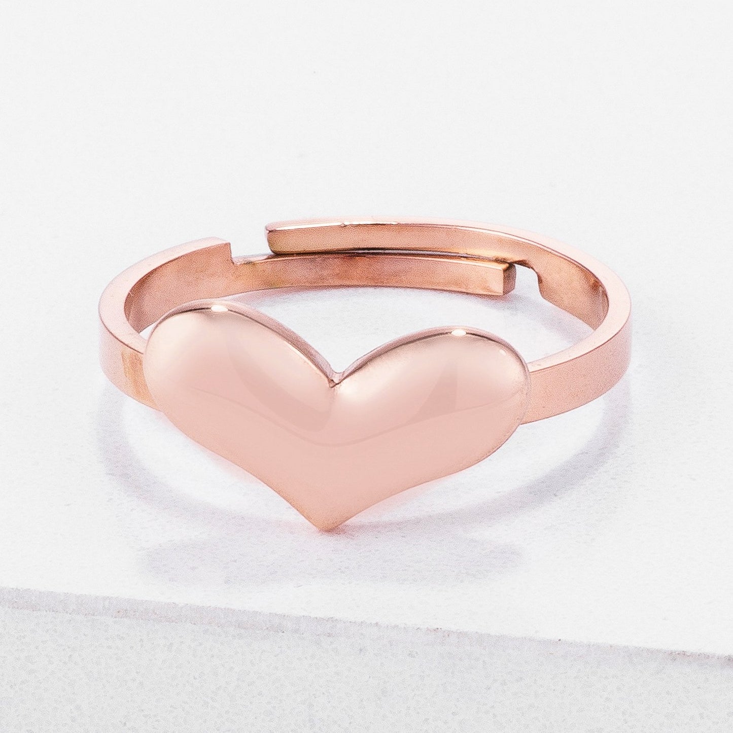 Jorie Stainless Steel Adjustable Rose Gold Heart Ring