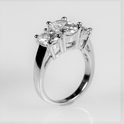 Jucinda Three Stone  Oval Cut Engagement Ring | 4 Carat | Cubic Zirconia