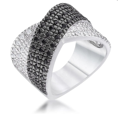 Judy Cross Pattern Black Clear CZ Band Ring | 7ct