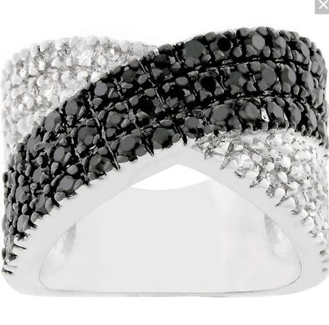 Judy Cross Pattern Black Clear CZ Band Ring | 7ct