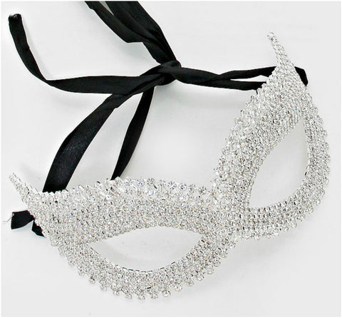 Juleen Cluster Statement Cat Eye Masquerade Mask | Crystal | Silver