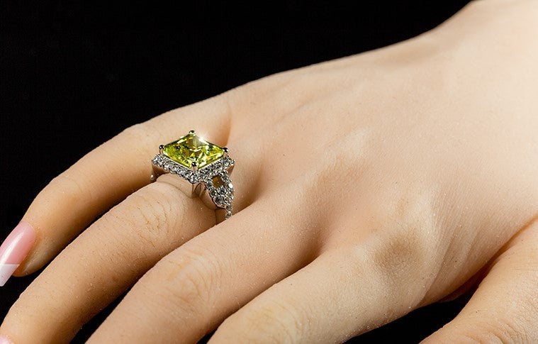 Kara Canary Yellow Princess Cut Halo Cocktail Ring | 6ct