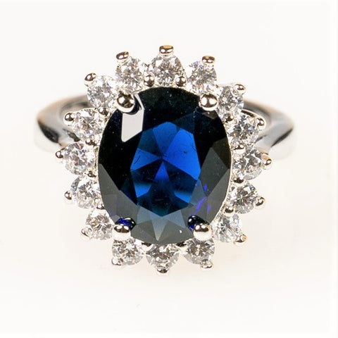 Katie Royal Sapphire 12mm Oval Halo Engagement Ring | 6.5ct