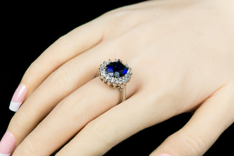 Katie Royal Sapphire 12mm Oval Halo Engagement Ring | 6.5ct