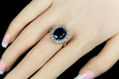 Katie Royal Sapphire 12mm Oval Halo Engagement Ring | 6.5ct