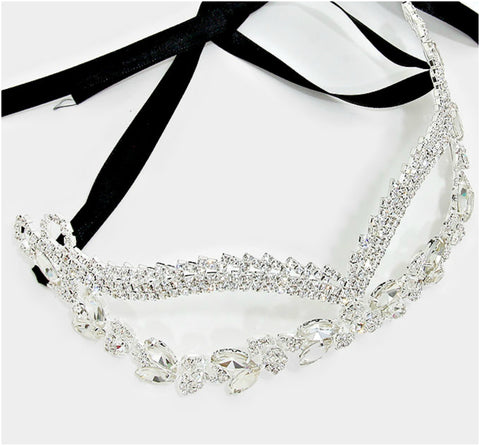 Katrice Art Deco Cluster Statement Masquerade Mask | Crystal | Silver