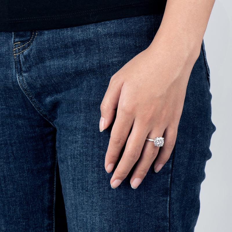 Kahun 10mm Cushion Solitaire CZ Engagement Ring 5.6ct Sterling