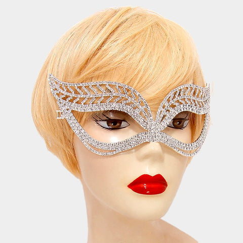 Kayley Leaf Statement Masquerade Mask | Crystal | Silver