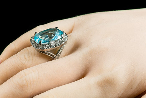 Kaylin Aqua Blue Cushion Cut Halo Cocktail Ring | 15ct