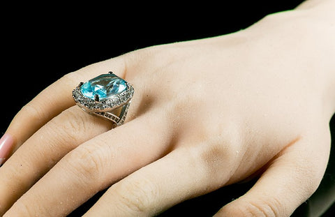 Kaylin Aqua Blue Cushion Cut Halo Cocktail Ring | 15ct