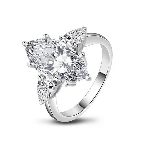 Keena 17x8mm Marquise CZ Engagement Ring | 4ct | Sterling Silver