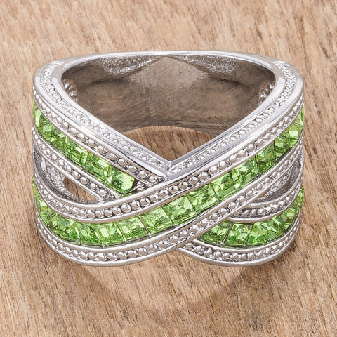 Kerstin Criss Cross Peridot Green Wide Band Ring | 3.5ct