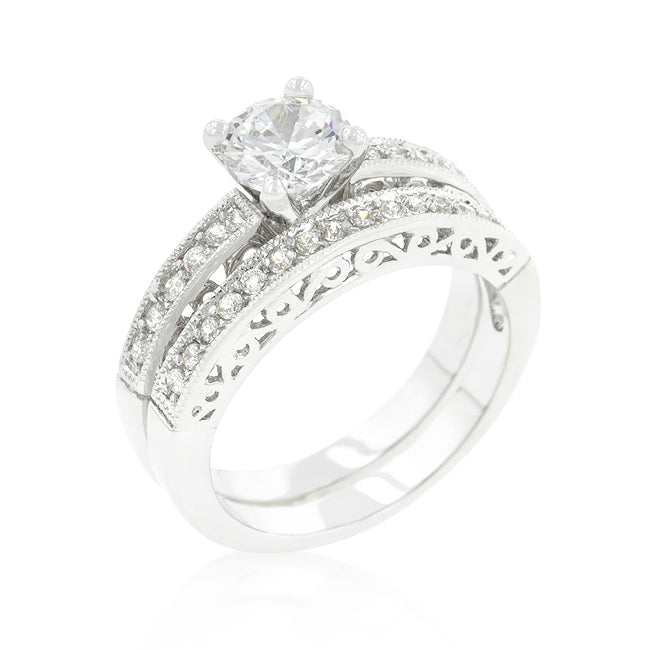 Kimmy Filigree 1ct Round CZ Engagement & Wedding Ring Set | 2.8ct