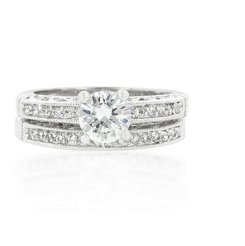 Kimmy Filigree 1ct Round CZ Engagement & Wedding Ring Set | 2.8ct